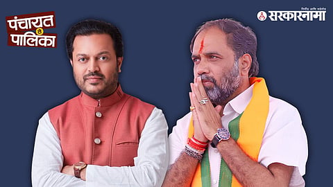 BJP leader Sambhaji Patil Nilangekar celebrating Nilanga municipal victory after retaining the BJP stronghold against Amit Deshmukh Congress rivals in Latur district.
