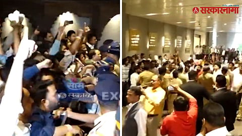 Police intervene during BJP vs Shiv Sena (UBT) clash in Mumbai.