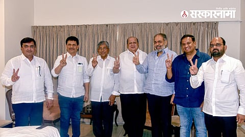 Mahayuti leaders during a key meeting in Kolhapur where they finalized a joint strategy for the Gokul Milk Union election.
