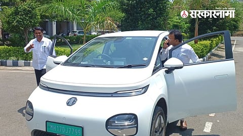 Independent candidates Karan Sasane and Dattatray Panasare after the scrutiny process for the Ahmednagar Legislative Council election nominations.