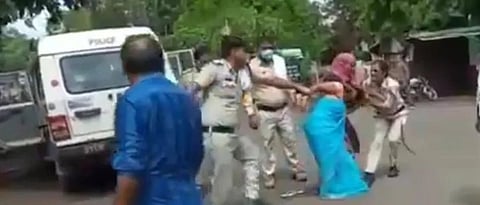 police thrash woman for not wearing mask in madhya pradesh