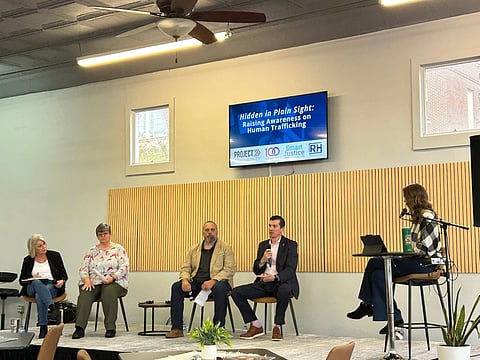 Dorinda Edmiston, Executive Director, Ozark Rape Crisis Center (ORCC); Sandy, Anti-Human Trafficking Specialist, ORCC; Shannon, Anti-Human Trafficking Program Director, Arkansas Coalition Against Sexual Assault (ACASA); Special Agent Dustin Thompson, Arkansas State Police Human Trafficking & Missing Children Unit; Kerry Bewley, 100 Families Initiative of Johnson and Franklin Counties