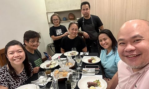 SMILE! The one and only time in the seven-course degustation where we were able to take a photo before we wiped clean our plates. That’s Renzelle, me, Genevieve, Madeline,
Chef Ludwig, Miles, and Jimmy.