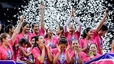 PERFECTION. The Creamline Cool Smashers celebrate after they capped off a perfect season with a thrilling Game 2 win in the finals.