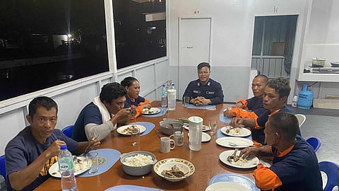 ZAMBOANGA. Crewmen of a Panama-flagged bulk carrier rescue six boatmen clinging on their capsized motorboat in the Sulu Sea on Saturday. They were handed over to the crew of BRP-Jose Loor, Jr. that fetched them from the bulk carrier at Sibutu passage to Bongao, Tawi-Tawi.