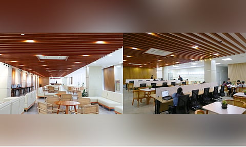 The new Library spaces (left) and new Learning Commons spaces (right).