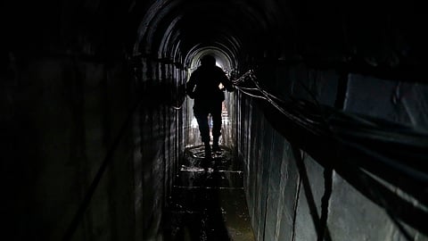 HAMAS TUNNEL. Lt. Col. Ido, whose last name was redacted by the military, walks inside a tunnel underneath the compound of the United Nations Relief and Works Agency for Palestine Refugees in the Near East in Gaza City, where the military discovered tunnels in the main headquarters of the UN agency that the military says Hamas militants used to attack its forces during a ground operation in Gaza, Thursday, Feb. 8, 2024.