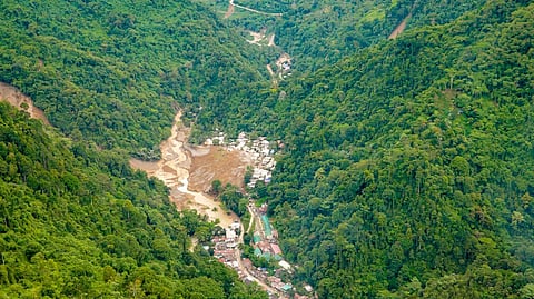 Aeriel view of Brgy. Masara, Maco, Davao de Oro on Wednesday afternoon, February 7, 2024 a day after the landslide. As of 4:30 p.m., seven individuals were confirmed dead while 31 others are reported injured and 48 are still missing in the landslide incident.