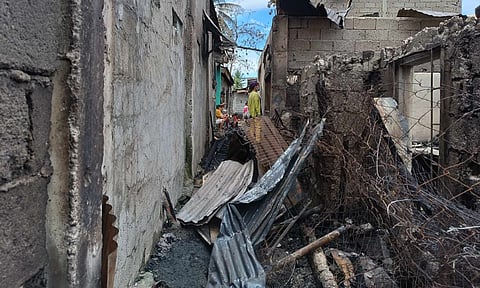 The aftermath of the fire that razed several houses in Purok 26, Muslim Village, Times Beach, Barangay 76-A, Bucana, Davao City on Monday morning, April 8.