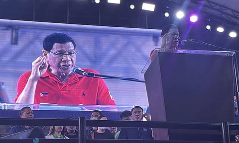 Former President Rodrigo Duterte delivered his speech during the Maisug prayer rally at Davao del Norte Sports Complex in Tagum City on Sunday evening, April 14.
