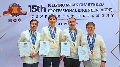 Davao Light Engineers recognized. Professional Electrical Engineers (L-R) Joel Deguito, Edward Cantero, Dennis Rupenta, and Roger Alinsub were recently conferred the prestigious title of ASEAN Chartered Professional Engineers at Hilton Manila in Pasay City.