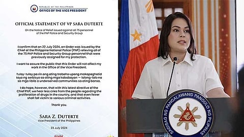 MANILA. Vice President Sara Duterte announced Tuesday, July 23, 2024, that the Philippine National Police has recalled her security escorts.