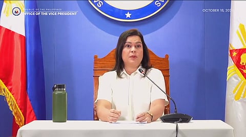 Vice President Sara Duterte during a press briefing on October 18, 2024 (Screenshot from the Office of the Vice President Facebook)