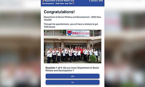 The Department of Social Welfare and Development-Davao Region (DSWD-Davao) has issued a warning about the spread of online scams and fake news claiming that individuals can receive cash gifts by answering an online questionnaire survey.