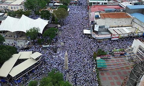 Drone shot of the San Pedro Square, Davao City, on January 13, 2025, where nearly 370,000 members of the Iglesia ni Cristo (INC) attended the National Peace Rally.