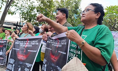 'STAND FOR VP SARA'. Supporters of Vice President Sara Duterte gather at Roxas Freedom Park for the simultaneous Indignation Rally and candle lighting ceremony on Sunday, February 9, 2025.