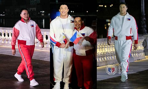 OWNING THE RUNWAY. Olympic double medalist Nesthy Petecio and decorated sambo champion Chino Sy Tancontian trade their training gear for high fashion, confidently strutting down the catwalk at the Gintong Sinag: Hinabi ng Lakas, Ginawa nang may Pagmamahal fundraising fashion show at Plaza Mexico, Intramuros, Manila, on March 25, 2025.