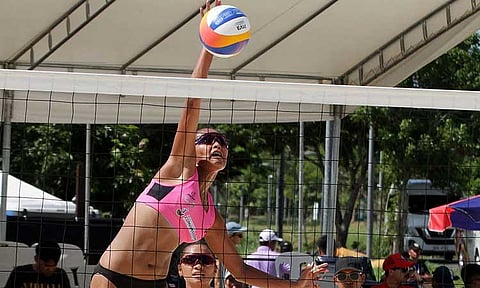 ROARING START. Alas Pilipinas’ Khylem Progella and Sofia Pagara get off to a roaring start with a 21-8. 21-18 triumph over Ee Ling Pua and Rachael Go of Malaysia at the Rebisco Asian Volleyball Confederation (AVC) Beach Tour Nuvali Open on Wednesday, April 2, 2025, in Santa Rosa City, Laguna.