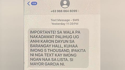 Garcia warns about ‘dirty’ P5,000 text scam