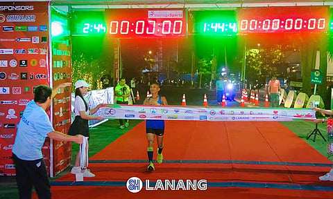 TO THE FINISH. Rodel Salvane crosses the finish line to win the men’s 42K title at the 27+6 Health Marathon held Sunday, June 15, 2025, in an out-and-back course starting at SM Lanang.
