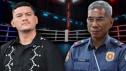 Davao City Mayor Sebastian "Baste" Duterte (left) said he would agree to a fistfight with Philippine National Police (PNP) Chief Nicholas Torre (right)—but only if all elected officials are required to undergo a hair follicle drug test.