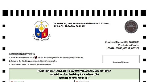 A sample ballot face for the elections in Apil-Apil, Al-Barka, Basilan.