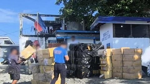 ZAMBOANGA. Lawmen arrest five individuals and seize some P9.4 million worth of smuggled cigarettes while conducting seaborne patrol on Tuesday, September 2, 2025, in the vicinity of Santa Cruz Island, Zamboanga City. (SunStar Zamboanga)