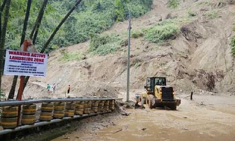 IMPASSABLE. The Baguio-Itogon Road in Barangay Poblacion, Itogon, Benguet is closed due to soil collapse on Saturday (Sept. 6, 2026). The Department of Public Works and Highways said it is one of five national road sections in the Cordillera Administrative Region and Cagayan Valley Region rendered impassable to all types of vehicles due to the combined effects of the southwest monsoon (habagat) and a low-pressure area. (Photo from DPWH