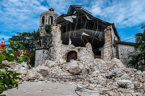 CEBU. The Archdiocesan Shrine of Santa Rosa de Lima in Daanbantayan, Cebu, sustained severe damage to its facade after a powerful magnitude 6.9 earthquake struck the town on Tuesday night, September 30, 2025. These photos were taken on Wednesday, October 1.