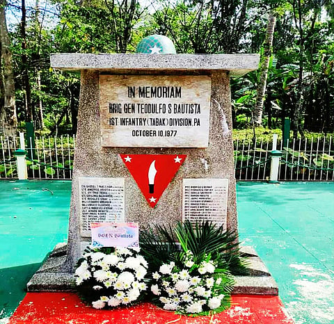 ZAMBOANGA. The Army’s 11th Infantry Division holds a wreath-laying ceremony on Friday, October 10, to commemorate the heroism of the late Brigadier General Teodulfo Bautista and 34 other officers and soldiers. The commemoration recalled the infamous Patikul Massacre of October 10, 1977, where Bautista, the then commander of the 1st Infantry Division, and 34 of his men were killed by elements of the Moro National Liberation Front (MNLF) under Usman Sali while on a peace mission in Patikul, Sulu.