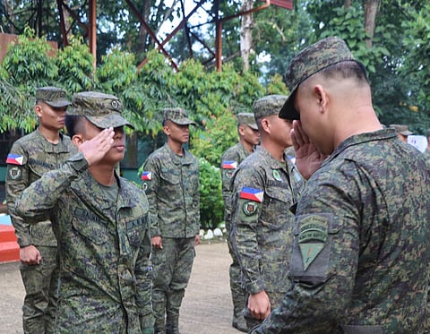 ZAMBOANGA. The 53rd Infantry Battalion (53IB) recognizes on Monday, October 13, an enlisted man and four militiamen for exemplary performance of duty that led to the confiscation of more than P800,000 worth of contraband last week in Aurora, Zamboanga del Sur. Lieutenant Colonel Rolando Vargas, Jr., commander of 53IB (right) led the simple recognition ceremony at Camp Major David Sabido in Guipos, Zamboanga del Sur.