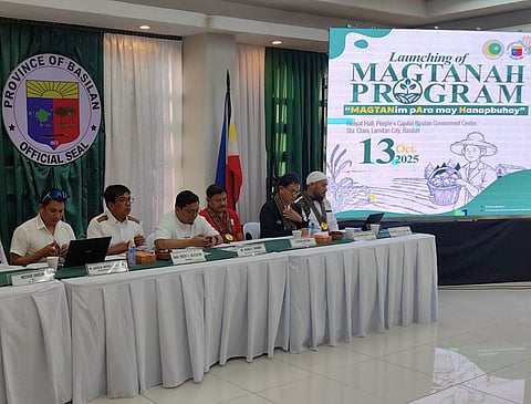 ZAMBOANGA. Basilan Governor Mujiv Hataman (2nd from left) launches on Monday, October 13, a new assistance program for farmers to strengthen local agriculture and support food security across the province. The program, dubbed “Magtanah”—which stands for Magtanim Para May Hanapbuhay—is a provincial government initiative that provides farmers with direct subsidies, agricultural inputs, and market support.