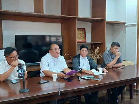 NEGROS. Fr. Filomeno Duaban, Fr. Aniceto Buenafe, Fr. Armando Onion and Fr. Michael Cuenca (l-r) announced the deferment of Moral Recovery Initiative activity in a press conference on Thursday, October 23, 2025 at the Negros Press Club.