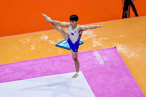 Paris Olympics double gold medalist Carlos Yulo begins his quest for a golden double Friday, October 23, 2025, in the 53rd FIG Artistic Gymnastics World Championships in Jakarta, Indonesia.
