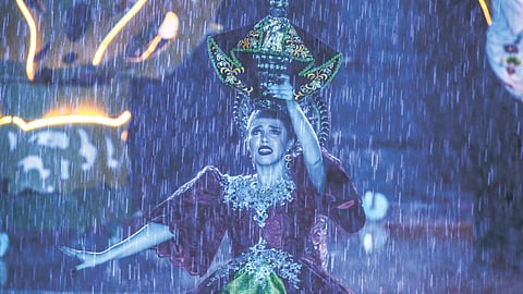 RAIN CANNOT DAMPEN FAITH. Talisay City’s Nadine Faith McCoy continues her performance despite the sudden downpour during the Sinulog Festival Queen 2025 coronation night at the Cebu City Sports Center on Jan. 17, 2025. The Festival Queen competition is one of the most anticipated events of the Sinulog Festival.