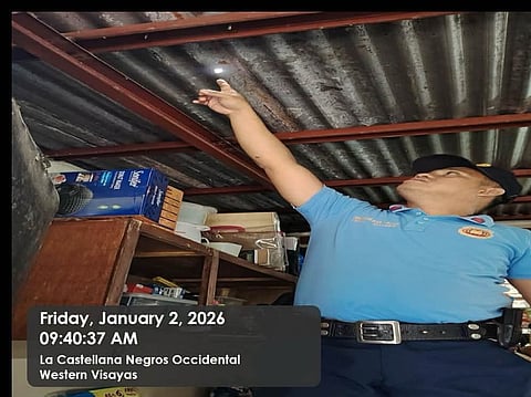 NEGROS. A La Castellana Municipal Police Station investigator observed a bullet entry point on the roofing and a broken floor tile, indicating they were struck by an object along Gomez Street, Barangay Robles, La Castellana, Negros Occidental, around 9 a.m. Friday, January 2, 2026.