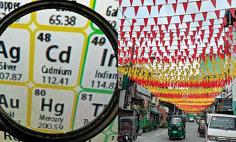 EcoWaste Coalition warns against toxic cadmium in PVC fiesta banderitas, exceeding safety limits by up to 336%.