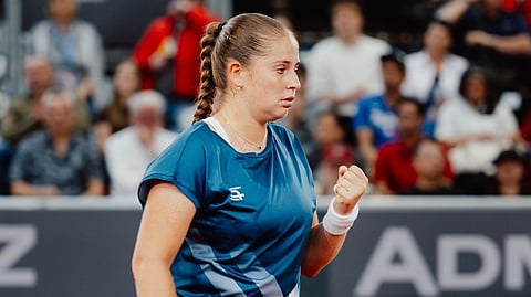 QUARTERFINAL CHARGE. Jelena Ostapenko of Latvia reacts after winning a point against Alexandra Eala of the Philippines during their match at the Upper Austria Ladies Linz tournament on Wednesday, where she advanced to the quarterfinals with a straight-sets victory.