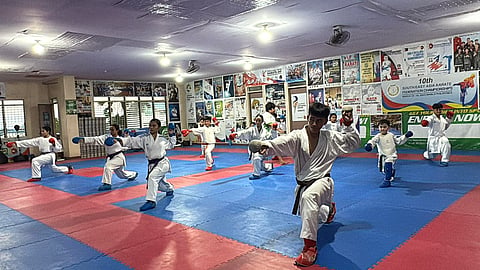 TRAINING FOR WORLDS. Young karatekas from AAK Davao train during a practice session as they prepare for the Karate World Youth Championships set May 14–17, 2026, at the SM Mall of Asia Arena. The team is ramping up daily training as it readies for the international competition.