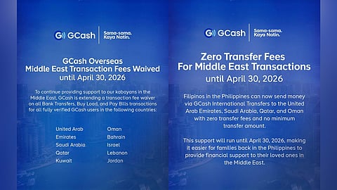 Zero fees for Middle East Transactions via GCash extended until Apr 30, 2026