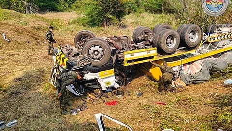 2 dead, 6 hurt as truck, bus plunge into ravine