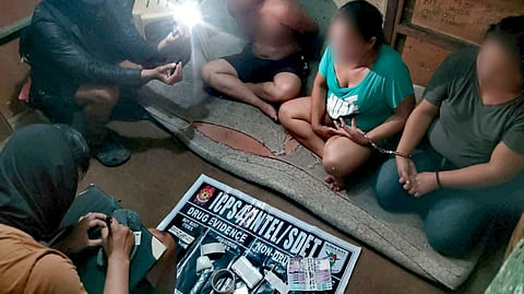 ILOILO. Three drug suspects, including two sisters and their nephew, are arrested by operatives of Iloilo City Police Station 4 during a buy-bust operation in Purok 5, Barangay Infante, Molo District, Iloilo City, on April 23, 2026, where authorities seized about 55 grams of shabu worth P374,000.