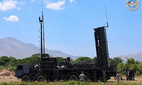 AIR DEFENSES READY. The Armed Forces of the Philippines showcases its aerial defense capability as the Air Force's SPYDER Air Defense System joins the Integrated Air and Missile Defense drill on Tuesday (April 28, 2026) at Naval Station Leovigildo Gantioqui in San Antonio, Zambales. The drill underscored how coordinated, ground-to-air defense systems provide a robust defense against increasingly complex aerial threats. (Photo courtesy of the AFP)