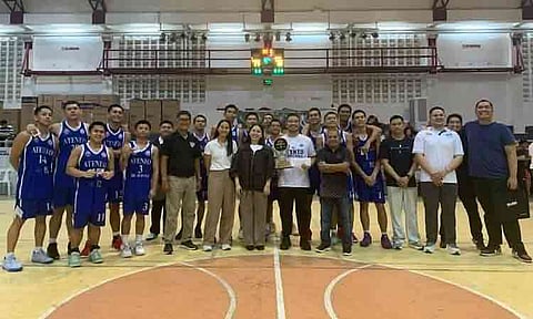 ESCANDOR CUP 2026 BOYS U18 CHAMPS. Members of Ateneo de Davao University celebrate during the awarding ceremony after winning the boys U-18 title in the Escandor Cup at Emcor Gym in Bajada, Davao City on May 1, 2026.