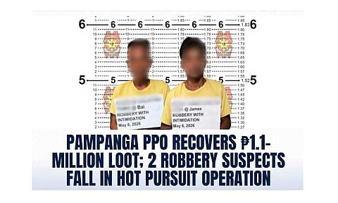 Police nab 2 rob suspects,
recover P1.1M stolen cash