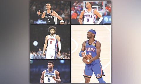 NBA STARS. Clockwise: Victor Wembanyama, Tyrese Maxey, Shai Gilgeous-Alexander Anthony Edwards and Cade Cunningham. /