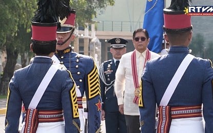 STEADFAST DUTY. President Ferdinand R. Marcos Jr. attends the Philippine Military Academy (PMA) “Talang Dangal” Class of 2026 commencement exercises at Fort del Pilar in Baguio City on Saturday (May 16, 2026). Marcos called on the PMA graduates to remain apolitical and loyal to the Constitution, and to always maintain integrity, discipline, and honor. (RTVM Screenshot)