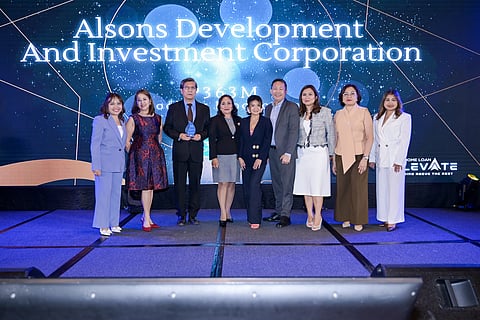 Representing Alsons Development and Investment Corporation during the 2026 BDO Home Loan Developer Awards are assistant vice president for Management Services Group Amado C. Bernardino, third from right, and Legal Management Department manager Gloria P. Concepcion, fourth from right, together with officials of BDO at the Fairmont Hotel Makati on May 8, 2026.