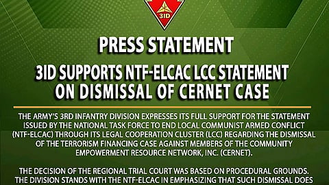 3ID backs NTF-Elcac statement on dismissal of terrorism financing case