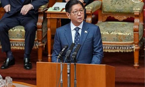 WORK FIRST. President Ferdinand Marcos Jr. addresses the Joint Session of the National Diet in Tokyo, Japan on Thursday (May 28, 2026). Speaking to reporters before returning to Manila on Friday (May 29), Marcos said he remains focused on governance and improving the lives of Filipinos despite rising “political heat” and ongoing criticisms. (Photo courtesy of PCO)